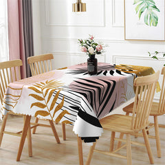 Aperturee - Big Gold Black Pink Leaves Rectangle Tablecloth