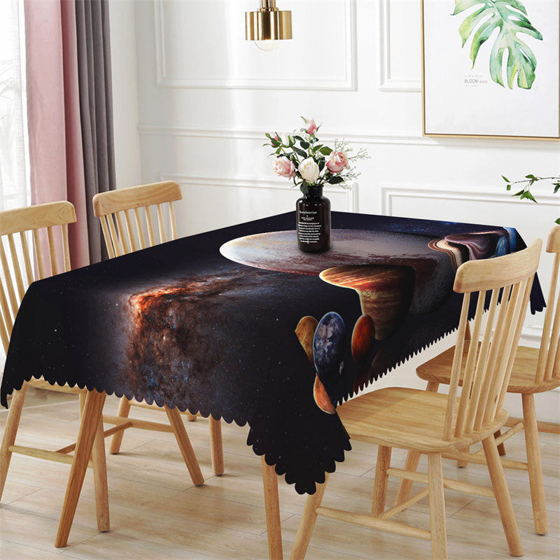 Aperturee - Big Planet Galaxy Space Black Rectangle Tablecloth