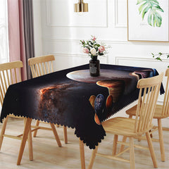Aperturee - Big Planet Galaxy Space Black Rectangle Tablecloth