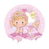 Aperturee - Bird And Pink Girl Circle Baby Shower Backdrop