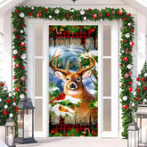 Aperturee - Birds Elk Plank Snowy Red Plaid Christmas Door Cover
