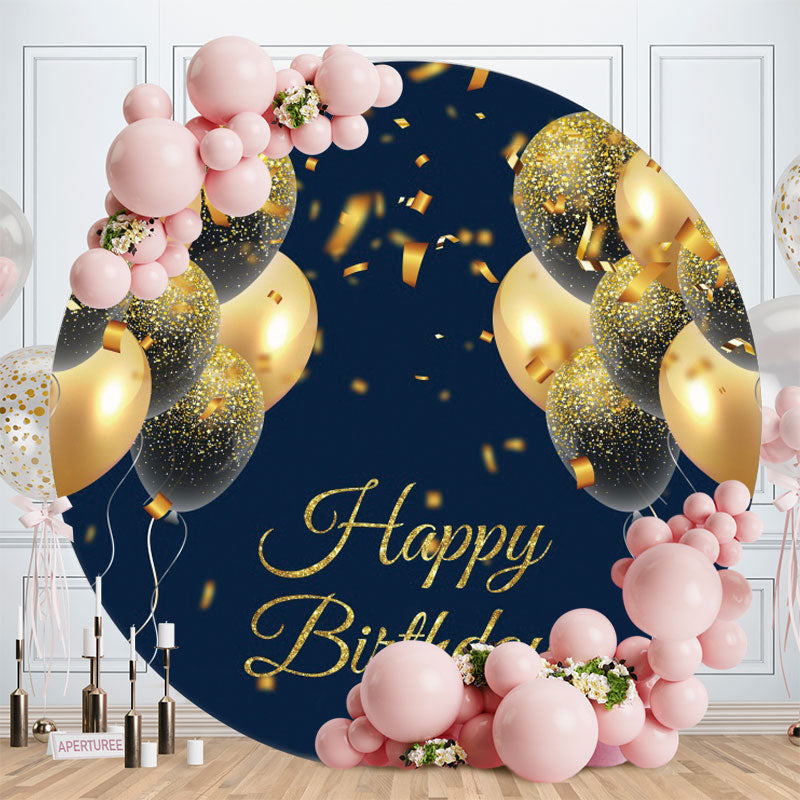 Aperturee - Black And Gold Glitter Round Birthday Backdrop