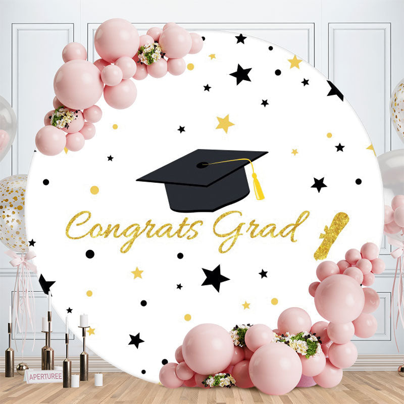 Aperturee - Black And Gold Glitter Round Graduation Backdrop