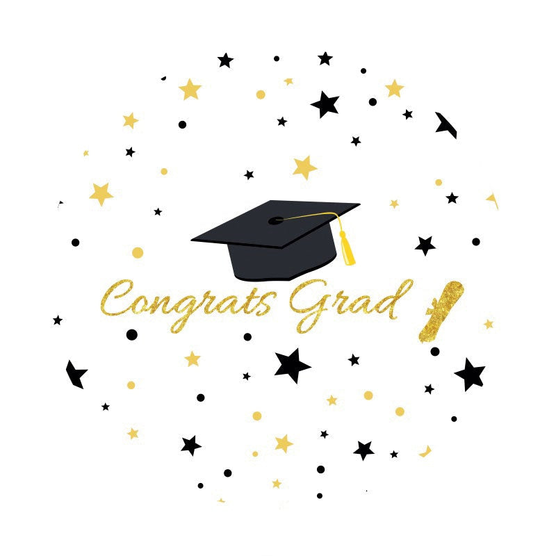 Aperturee - Black And Gold Glitter Round Graduation Backdrop