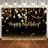 Aperturee - Black and Gold stars Bokeh Happy Birthday Backdrop