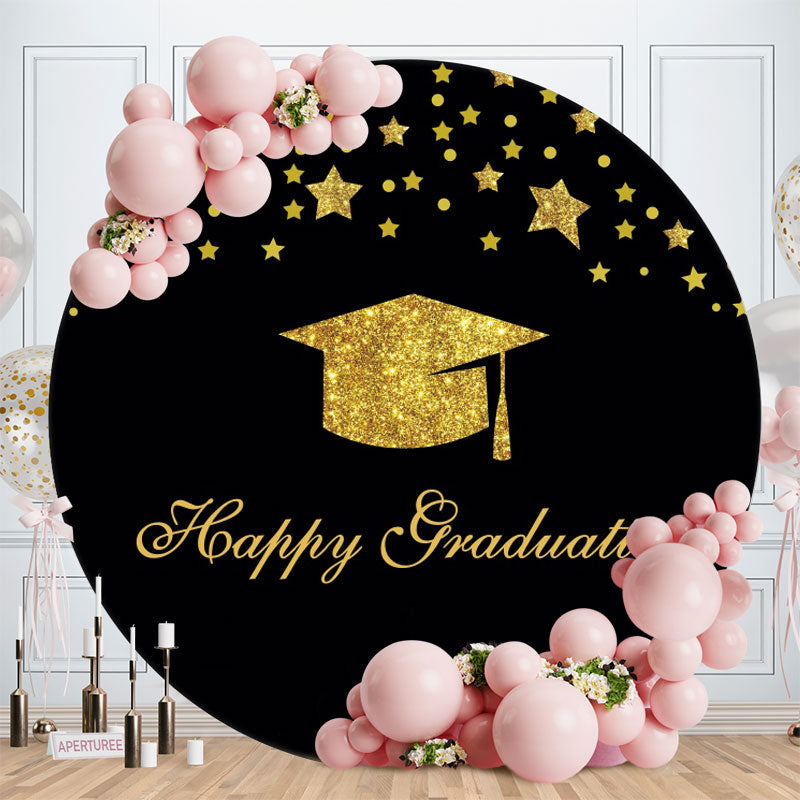 Aperturee - Black And Golden Glitter Graduation Round Backdrop