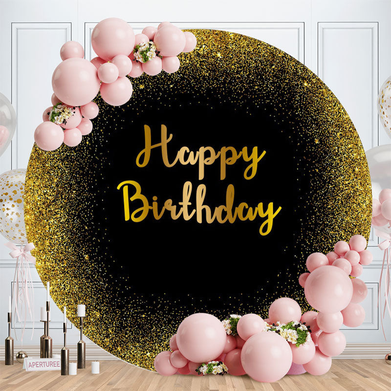 Aperturee - Black And Golden Glitter Round Happy Birthday Backdrop