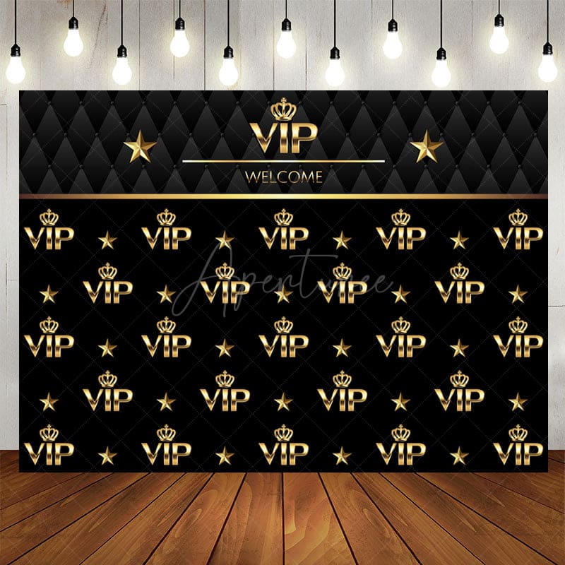 Aperturee - Black And Golden Welcome Vip Happy Birthday Backdrop