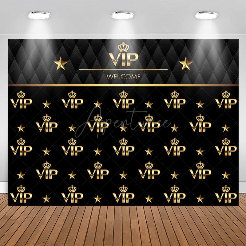 Aperturee - Black And Golden Welcome Vip Happy Birthday Backdrop