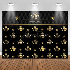 Aperturee - Black And Golden Welcome Vip Happy Birthday Backdrop