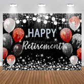 Aperturee - Black And Silver Happy Retirment Balloons Backdrop