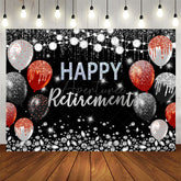 Aperturee - Black And Silver Happy Retirment Balloons Backdrop