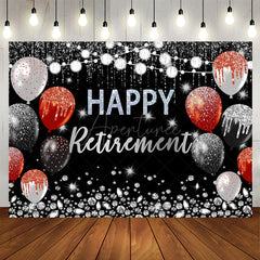 Aperturee - Black And Silver Happy Retirment Balloons Backdrop