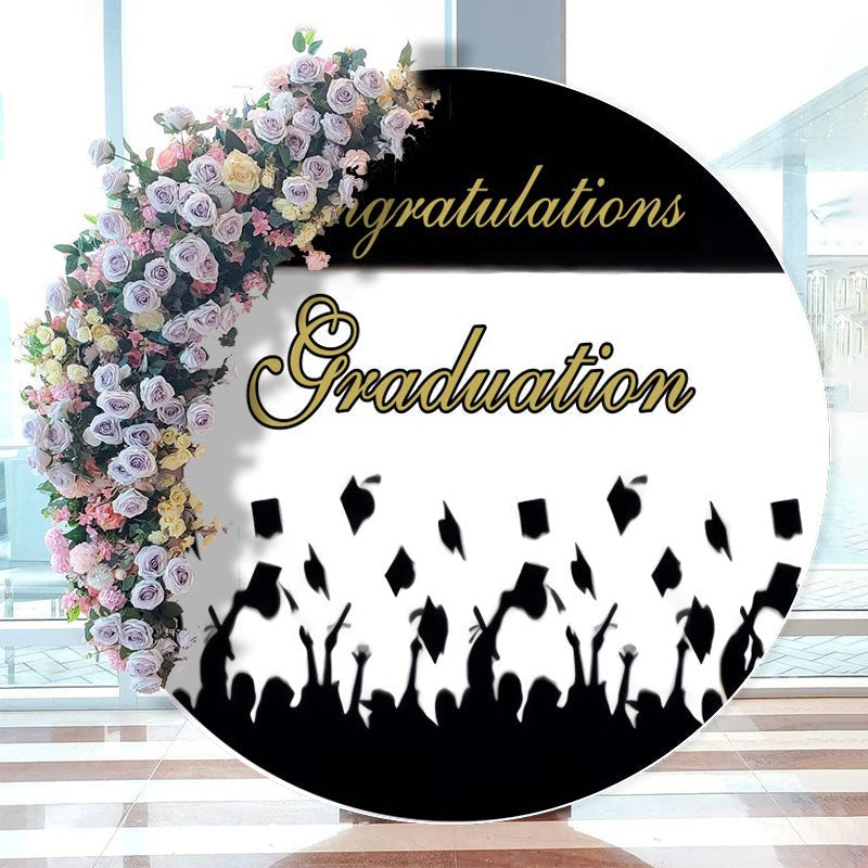 Aperturee - Black And White Golden Theme Graduation Round Backdrop