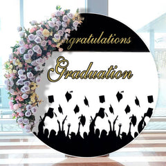 Aperturee - Black And White Golden Theme Graduation Round Backdrop
