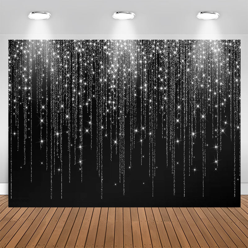 Aperturee - Black And White Line Glitter Happy Birthday Backdrop