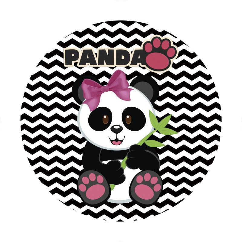 Aperturee - Black And White Panda Round Baby Shower Backdrop