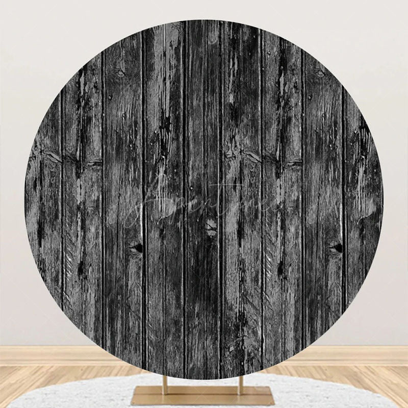 Aperturee - Black And White Retro Wood Wall Round Party Backdrop