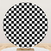 Aperturee Black And White Square Lattice Birthday Round Backdrop