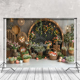 Aperturee - Black Arch Grey Wall Floral Easter Photo Backdrop
