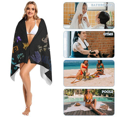 Aperturee - Black Cat Butterfly Custom Beach Towel for Gifts