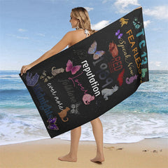 Aperturee - Black Cat Butterfly Custom Beach Towel for Gifts