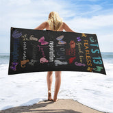 Aperturee - Black Cat Butterfly Custom Beach Towel for Gifts