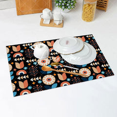 Aperturee - Black Color Floral Pattern Modern Set Of 4 Placemats