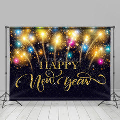 Aperturee - Black Glitter Sparkle Gold Happy New Year Backdrop