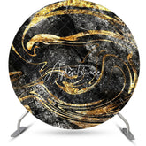 Aperturee - Black Gold Abstract Glitter Round Birthday Backdrop