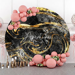 Aperturee - Black Gold Abstract Glitter Round Birthday Backdrop