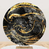 Aperturee - Black Gold Abstract Glitter Round Birthday Backdrop