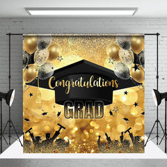 Aperturee - Black Gold Bachelor Cap Balloon Graduation Backdrop