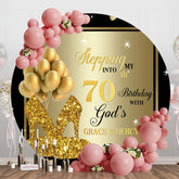 Aperturee - Black Gold Balloon Heel Round 70th Birthday Backdrop