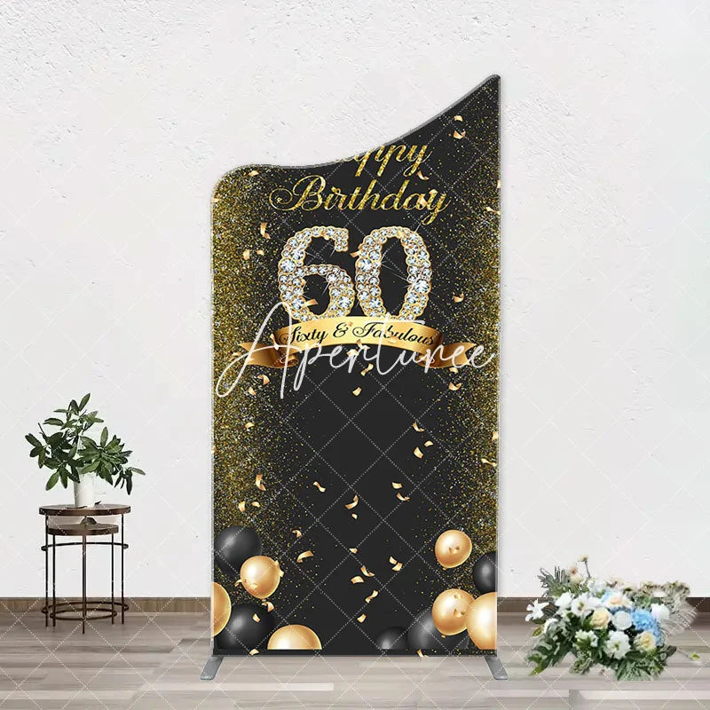 Aperturee - Black Gold Balloon Ribbon Arch 60th Birthday Backdrop