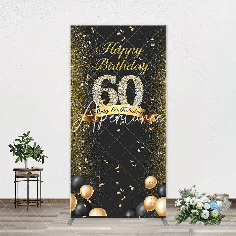 Aperturee - Black Gold Balloon Ribbon Arch 60th Birthday Backdrop