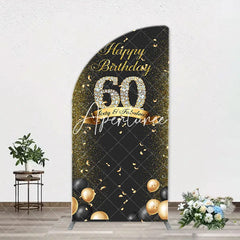Aperturee - Black Gold Balloon Ribbon Arch 60th Birthday Backdrop