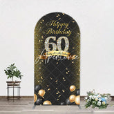 Aperturee - Black Gold Balloon Ribbon Arch 60th Birthday Backdrop