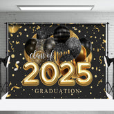 Aperturee - Black Gold Balloon Ribbon Class Of 2025 Grad Backdrop