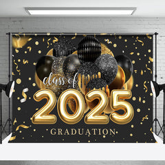 Aperturee - Black Gold Balloon Ribbon Class Of 2025 Grad Backdrop