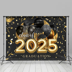 Aperturee - Black Gold Balloon Ribbon Class Of 2025 Grad Backdrop