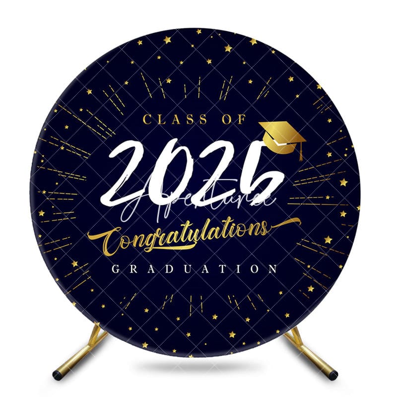 Aperturee - Black Gold Class Of 2025 Round Graduation Backdrop