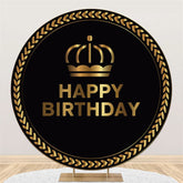 Aperturee Black Gold Crown Circle Happy Birthday Backdrop For Party