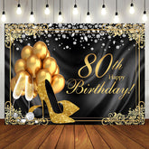Aperturee - Black Gold Diamond Balloons 80th Birthday Backdrop