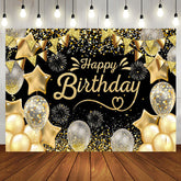 Aperturee - Black Gold Glitter Balloons Sparkle Birthday Backdrop