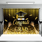 Aperturee - Black Gold Glitter Champagne Graduation Backdrop