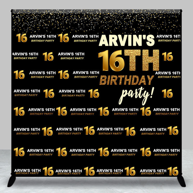 Aperturee - Black Gold Glitter Custom 16th Birthday Backdrop
