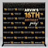 Aperturee - Black Gold Glitter Custom 16th Birthday Backdrop