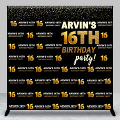 Aperturee - Black Gold Glitter Custom 16th Birthday Backdrop