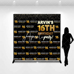 Aperturee - Black Gold Glitter Custom 16th Birthday Backdrop